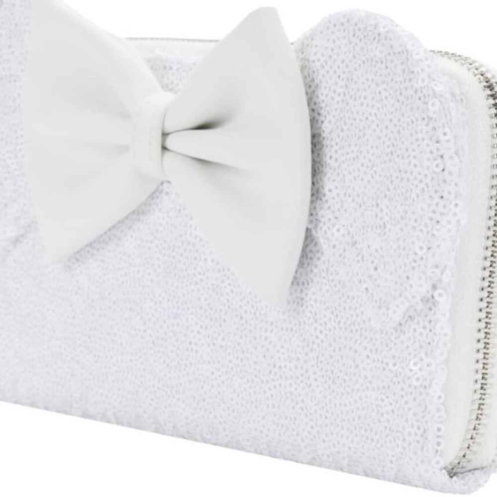 Loungefly White Sequin Minnie Bow Zip-Around Wallet - Picture 4 of 4